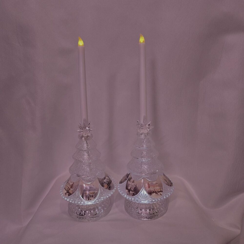 Thomas Kinkade Crystal Glow Candleholders Bradford Exchange SET W/COA Low A0131